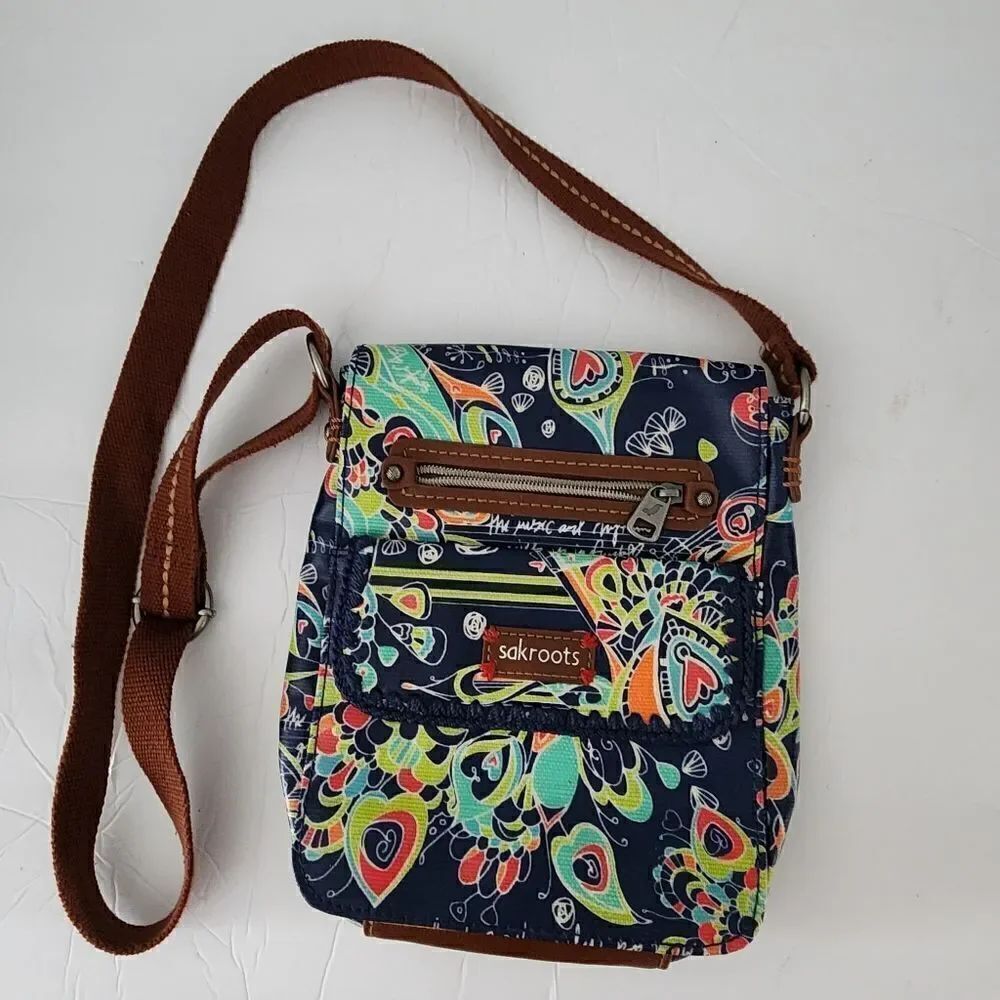 SAKROOTS - Multi-Color BLUE GREEN - Coated Canvas CROSSBODY Handbag Organizer
